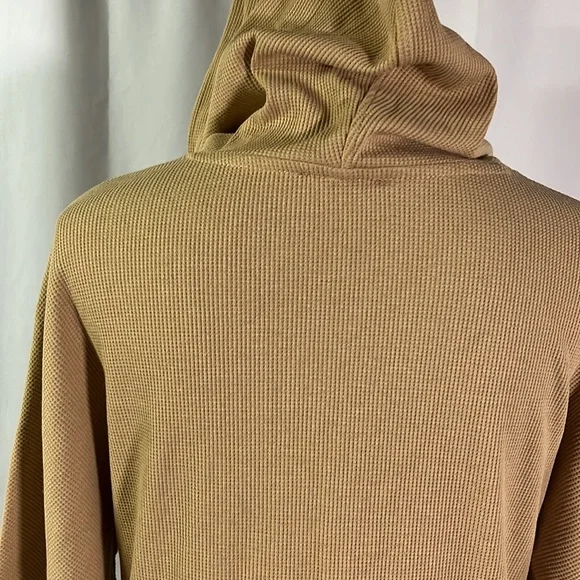 Jones New York Camel Tan Waffle Knit Thermal 3/4 Sleeve Hooded Pullover - Picture 11 of 16
